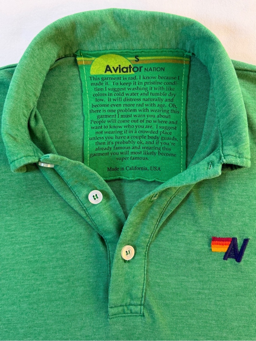 Aviator Nation Green Polo with Embroidered Logo UNISEX Size Small - Picture 6 of 8